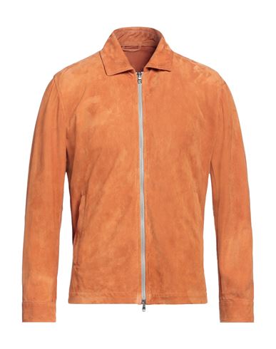 Barba Napoli Man Jacket Apricot Size 38 Soft Leather In Orange