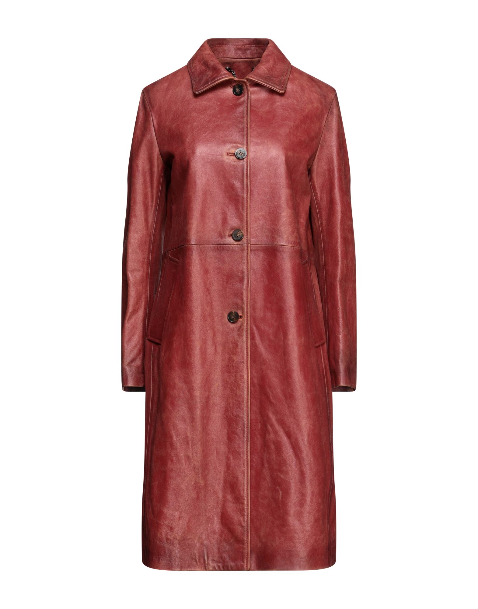 Shop Golden Goose Woman Overcoat & Trench Coat Brick Red Size 4 Ovine Leather