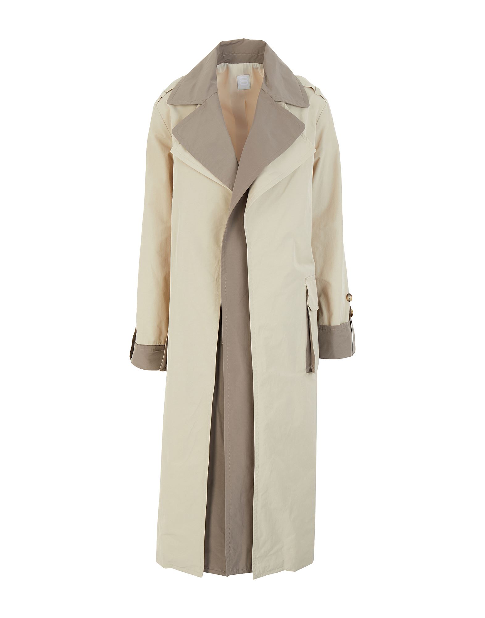 《セール開催中》8 by YOOX レディース ライトコート ベージュ 38 ポリエステル 54% / コットン 46% TWO TONE LAYERED EFFECT BELTED TRENCH