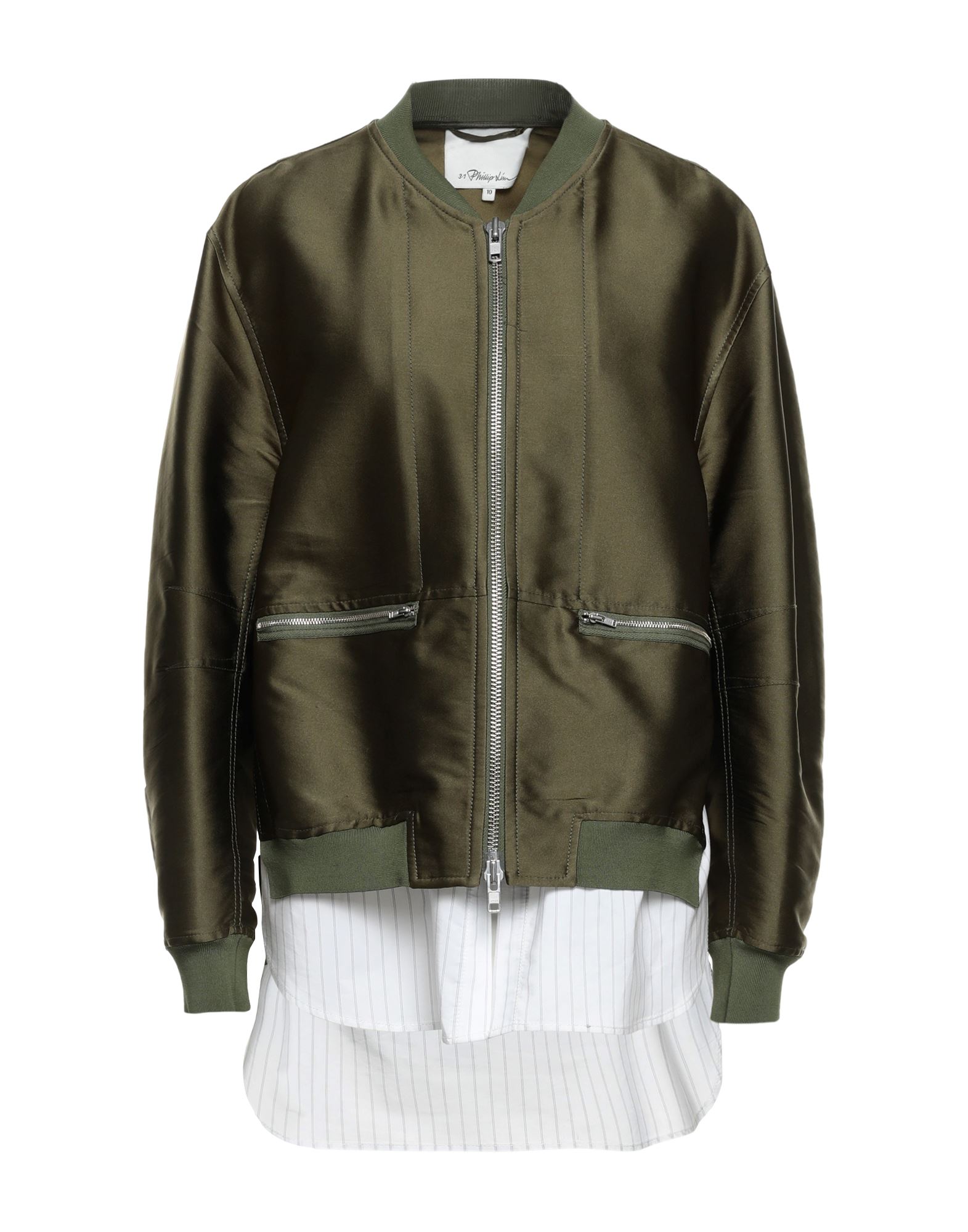 《セール開催中》3.1 PHILLIP LIM レディース ブルゾン ミリタリーグリーン 10 ポリエステル 88% / シルク 12% / コットン / レーヨン / ポリウレタン