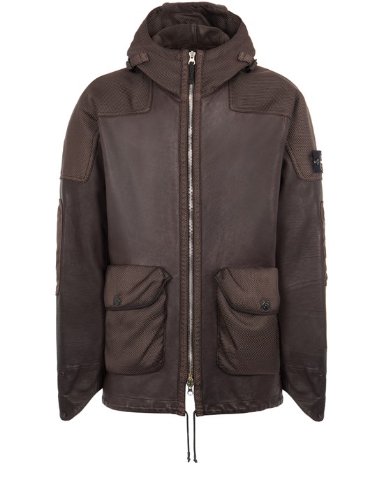 LEATHER MID-LENGTH JACKET Man 00298 LEATHER-TC MODIFIED PANAMA 6/3 HT NYLON Front STONE ISLAND
