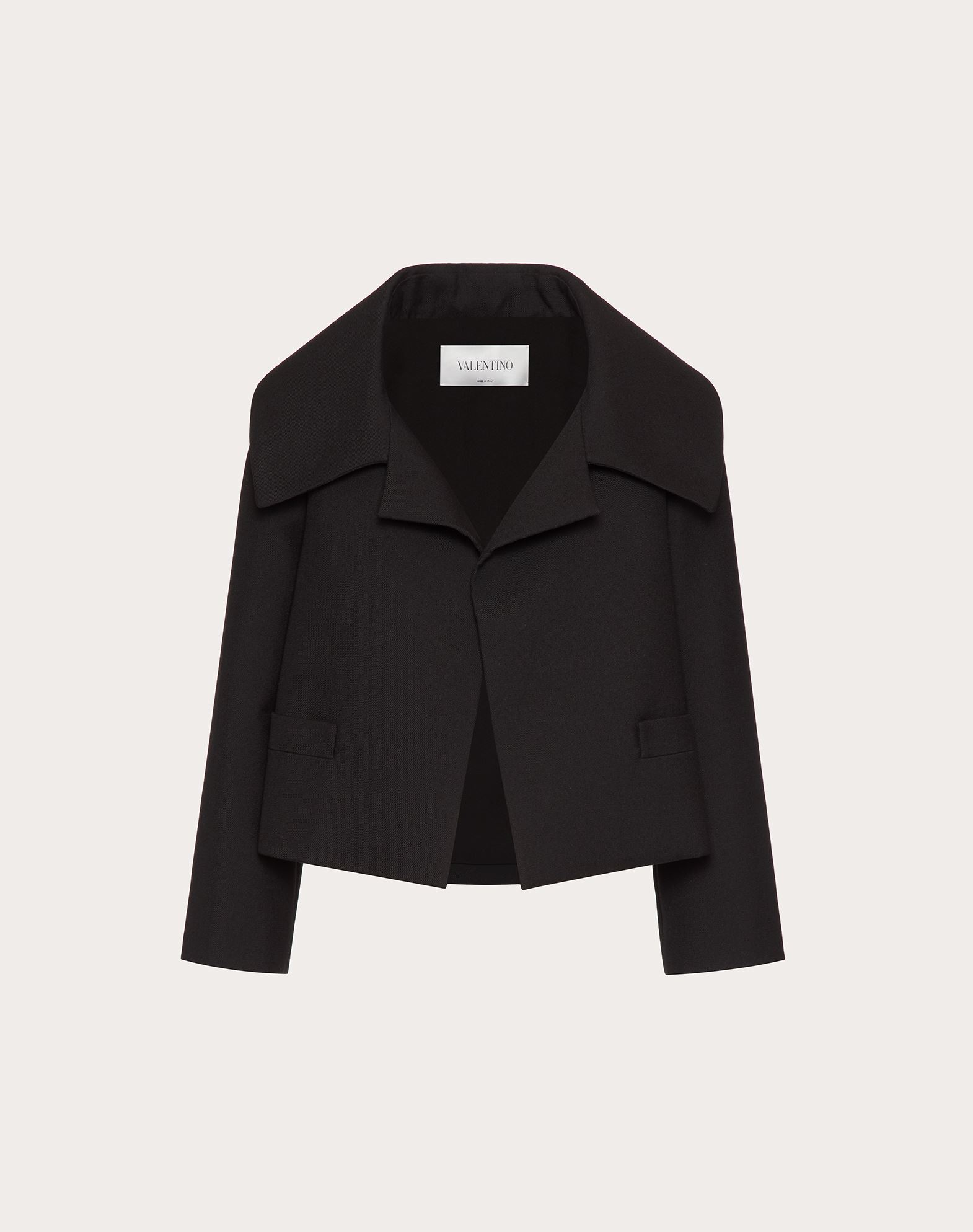 Valentino Oversized Collar Cropped Jacket In Black