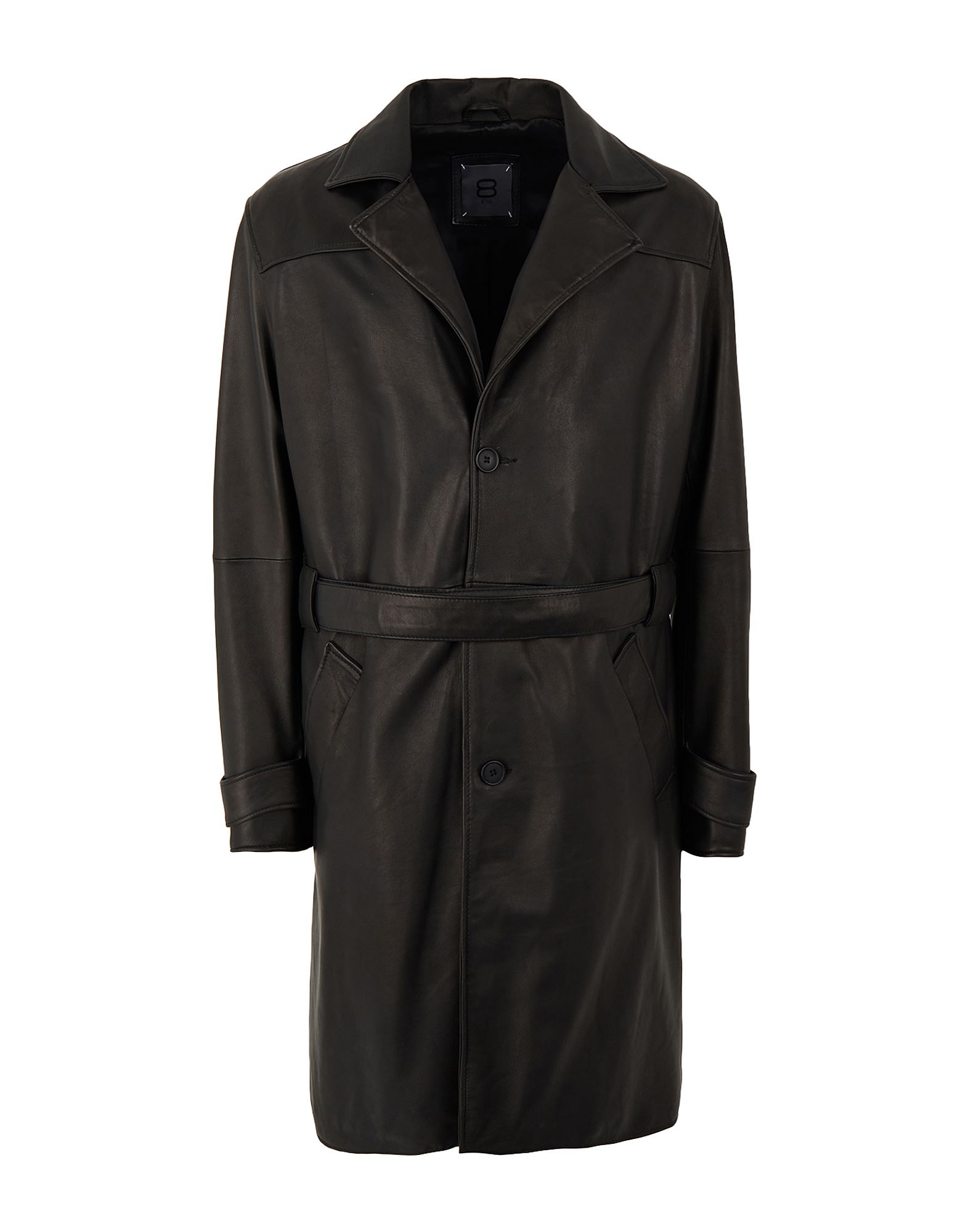 ＜YOOX＞ ★49%OFF！8 by YOOX メンズ コート ブラック 46 羊革（ラムスキン） 100% LEATHER LOOSE FIT LONG TRENCH