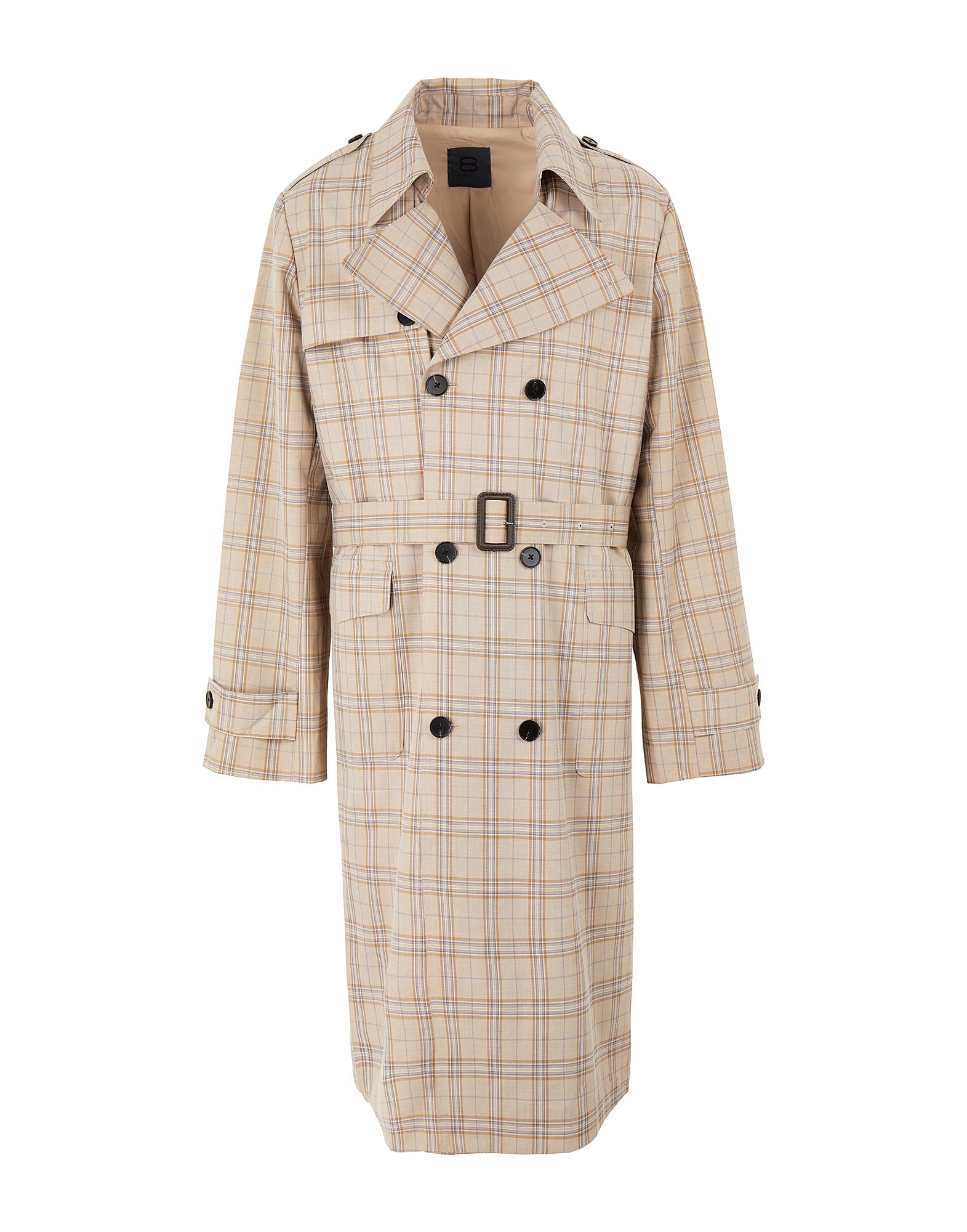 ＜YOOX＞ ★59%OFF！8 by YOOX メンズ ライトコート ベージュ 46 ナイロン 62% / レーヨン 38% CHECKED RELAXED FIT TRENCH