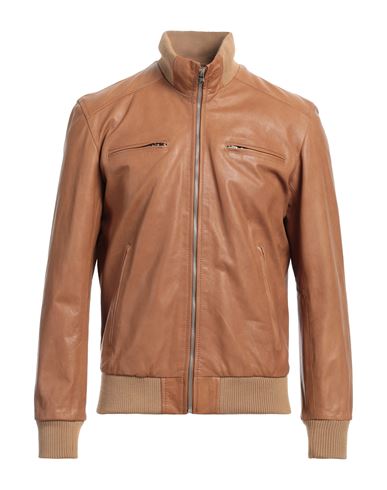 Shop Masterpelle Man Jacket Tan Size L Soft Leather In Brown