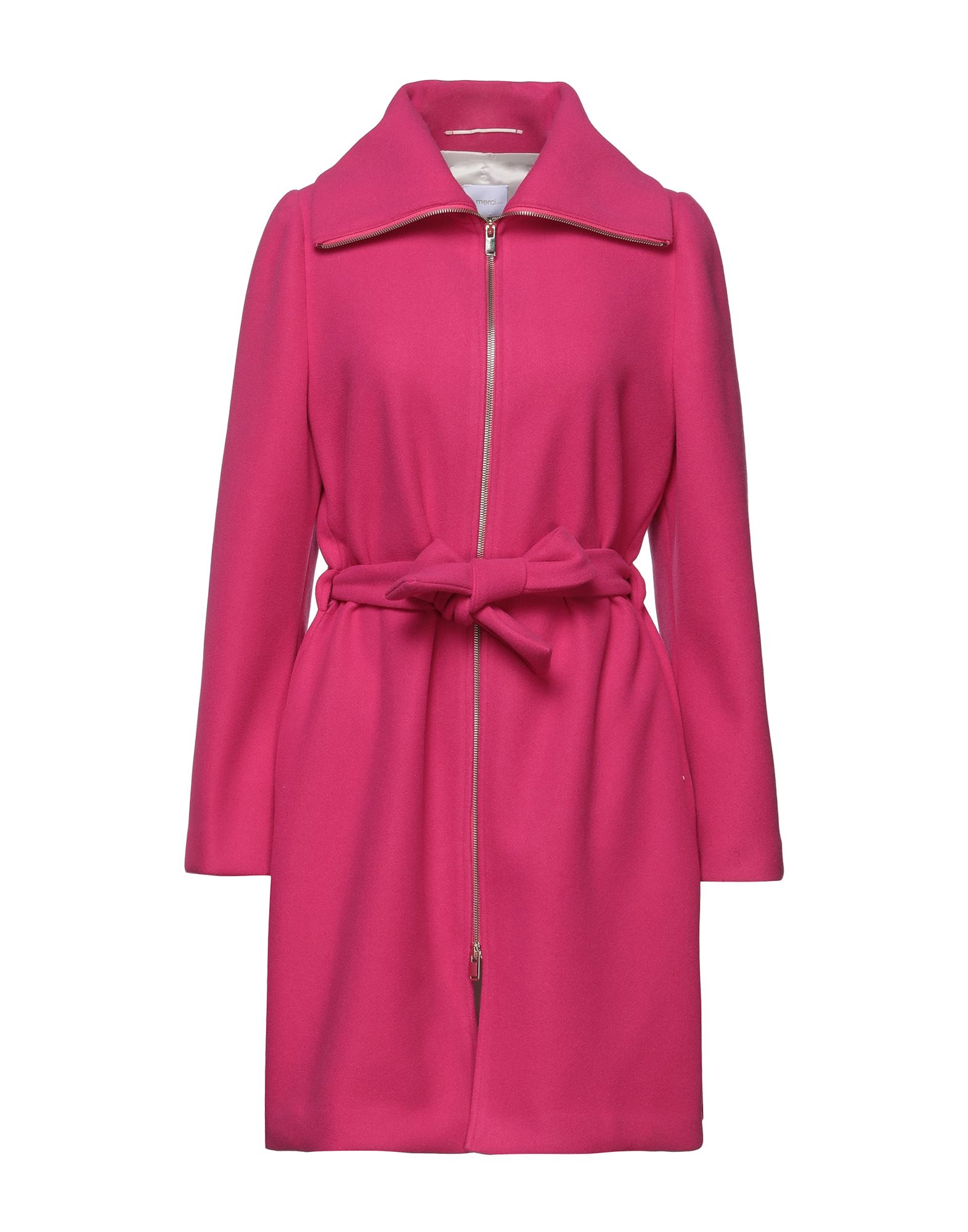 Merci .., Woman Coat Fuchsia Size 8 Polyester, Viscose In Pink