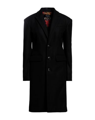 Dsquared2 Woman Coat Black Size 10 Virgin Wool, Polyamide, Elastane In Black