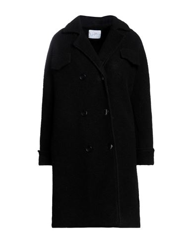 Shop Soallure Woman Coat Black Size 4 Polyester, Virgin Wool, Acrylic