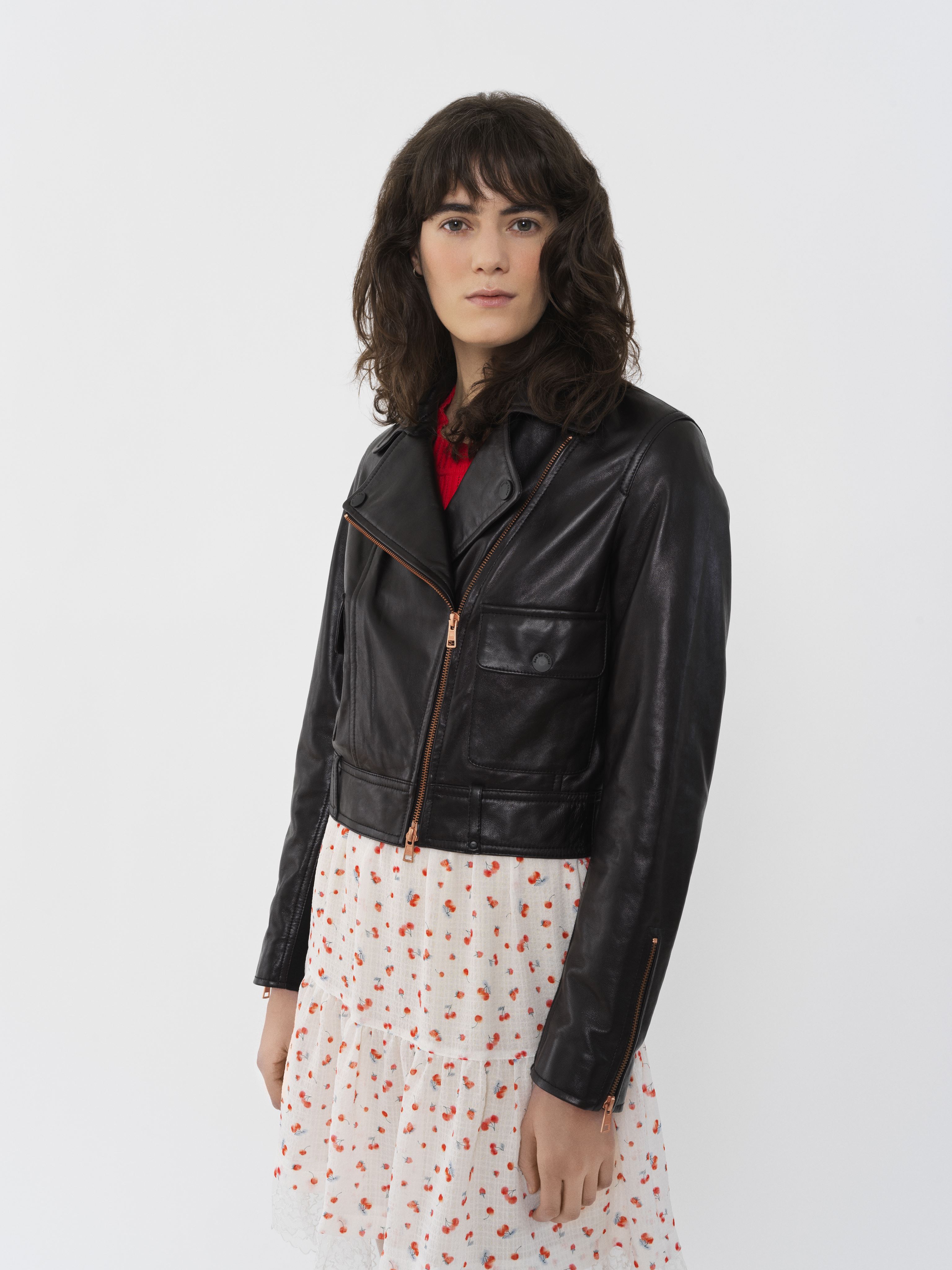 See By Chloé Cropped Wool-paneled Leather Biker Jacket In Black