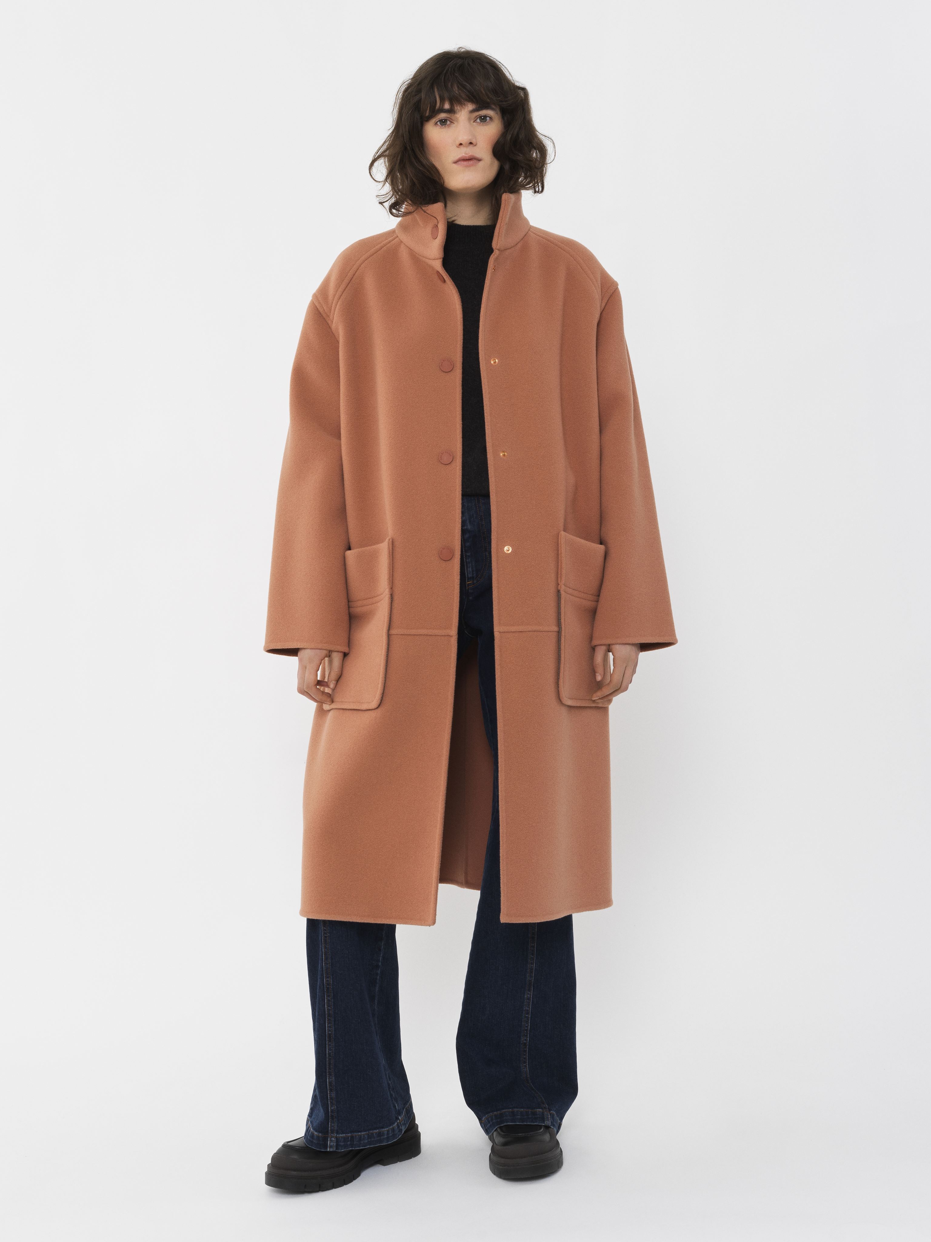 SEE BY CHLOÉ HIGH-NECK COAT BROWN SIZE 2 78% VIRGIN WOOL, 22% POLYAMIDE