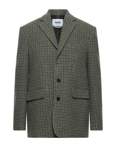 Msgm Man Suit Jacket Military Green Size 38 Virgin Wool
