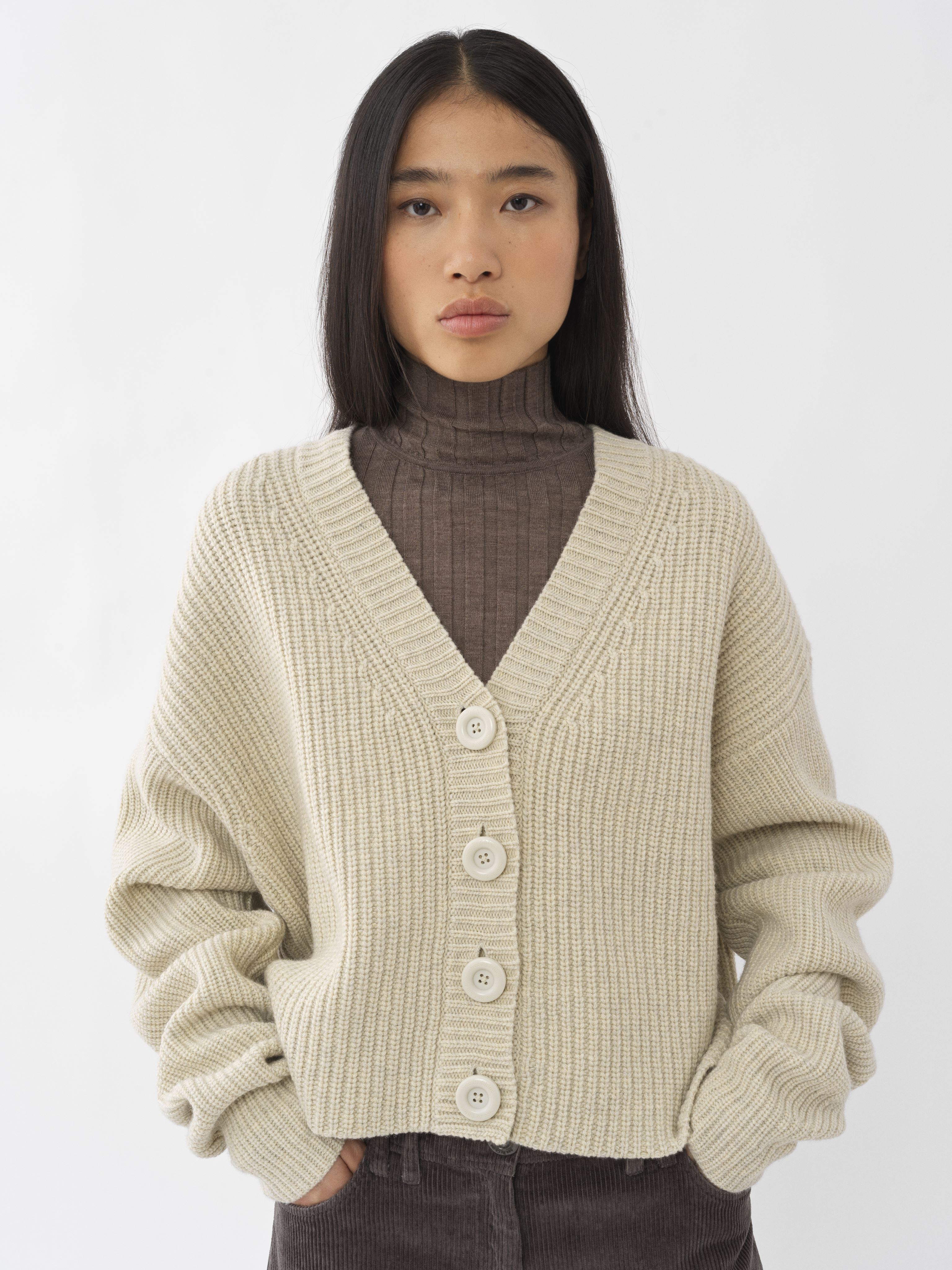 Shop See By Chloé Chunky Cardigan Brown Size M 78% Wool, 22% Polyamide