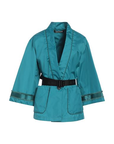 Shop Ahirain Woman Blazer Turquoise Size S Cotton, Elastane In Blue