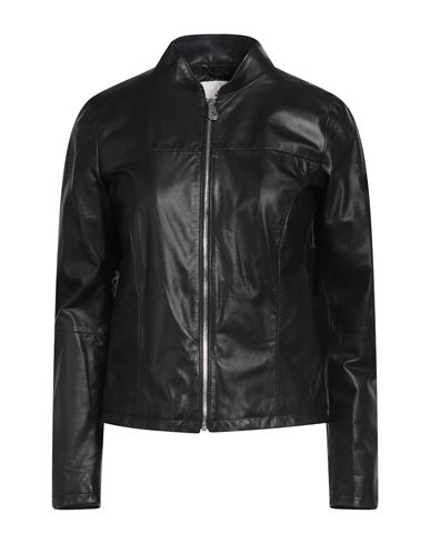 Peuterey Woman Jacket Charcoal Size 6 Leather In Black