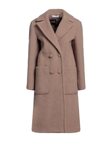 Yes London Woman Coat Khaki Size 6 Acrylic, Polyamide In Beige