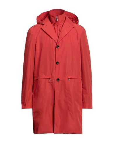 Canali Man Overcoat Tomato Red Size 40 Polyester