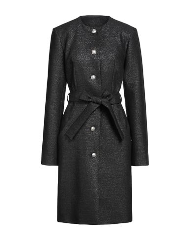 Claus Tyler Woman Coat Black Size 10 Virgin Wool, Metallic Fiber In Black