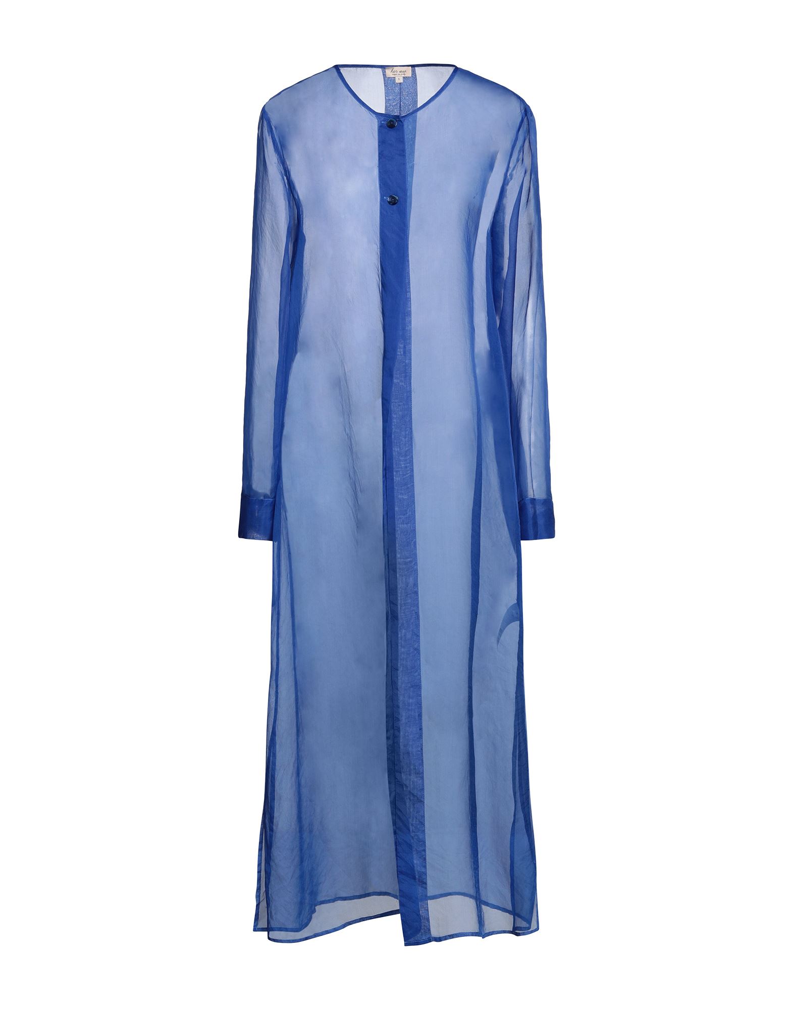 Shop Her Shirt Her Dress Woman Overcoat & Trench Coat Bright Blue Size S Silk