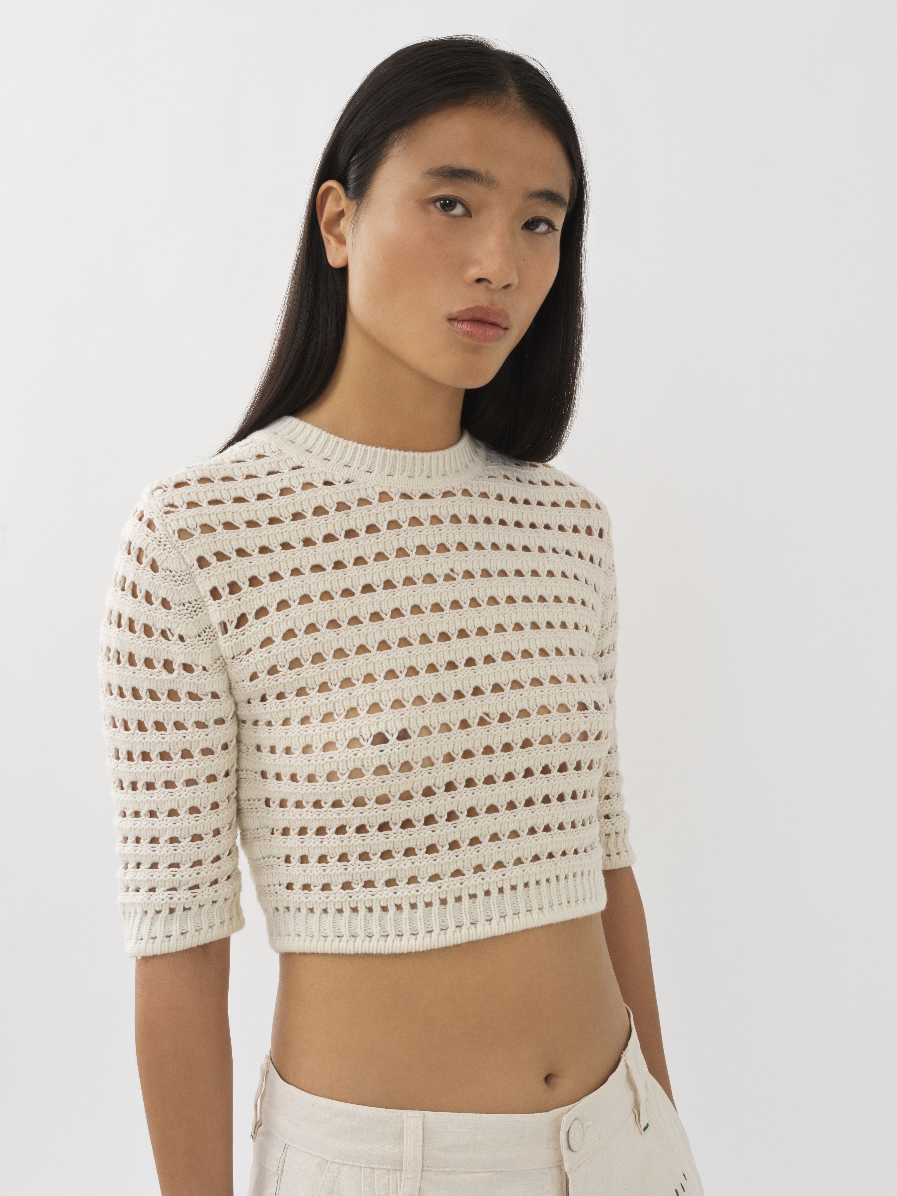 See By Chloé Open-knit Short-sleeve Top In White