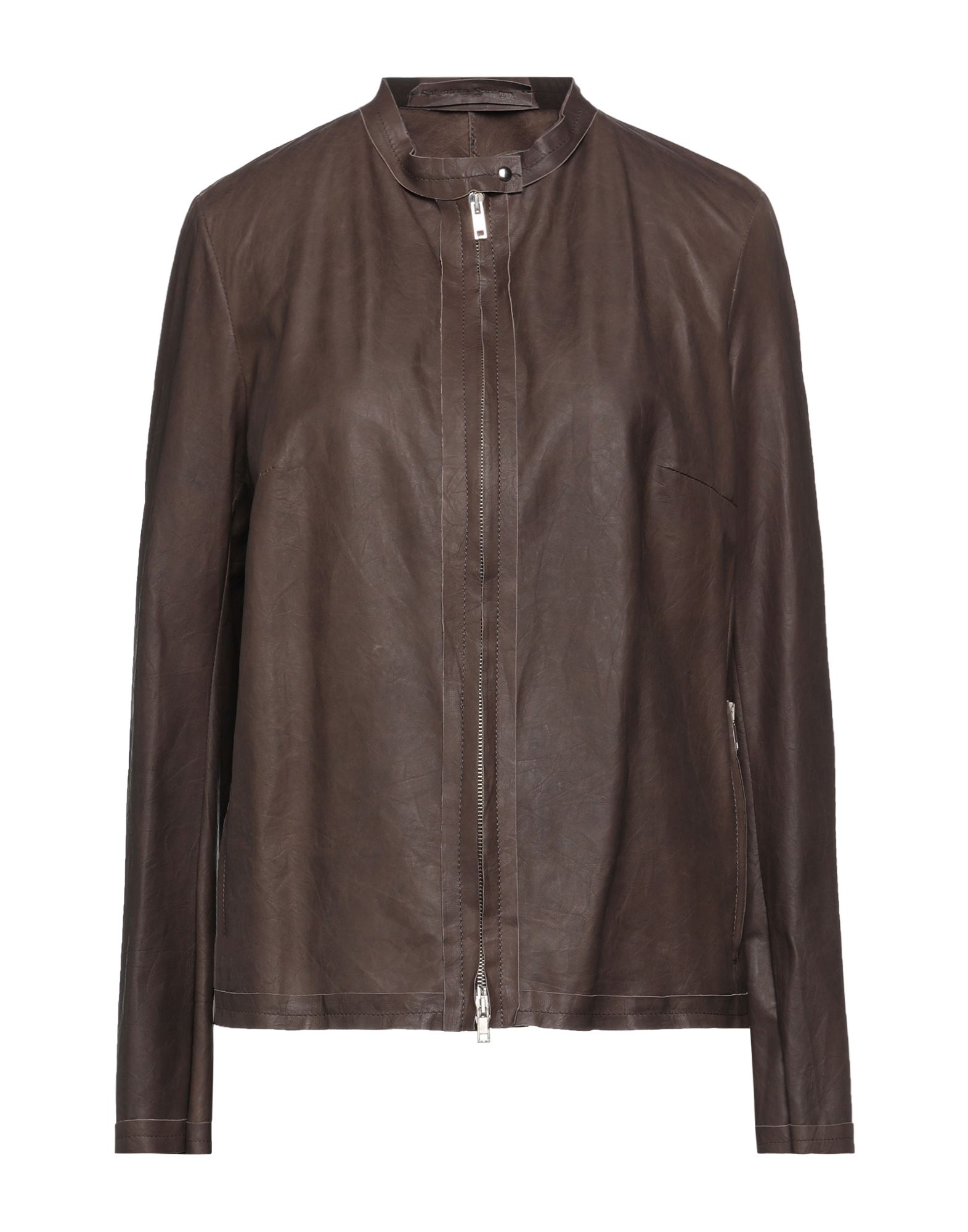 Shop Salvatore Santoro Woman Jacket Dark Brown Size 6 Ovine Leather