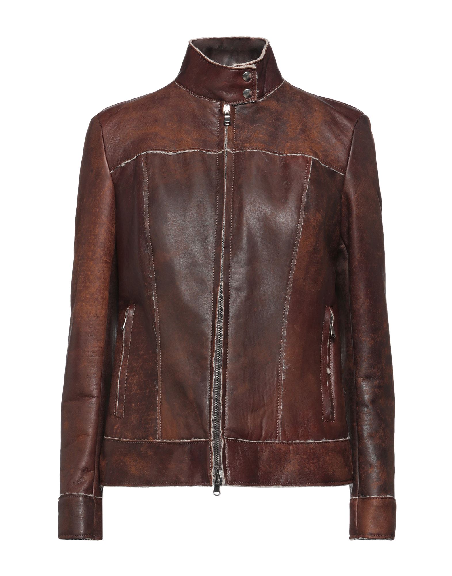 Shop Salvatore Santoro Woman Jacket Brown Size 4 Ovine Leather