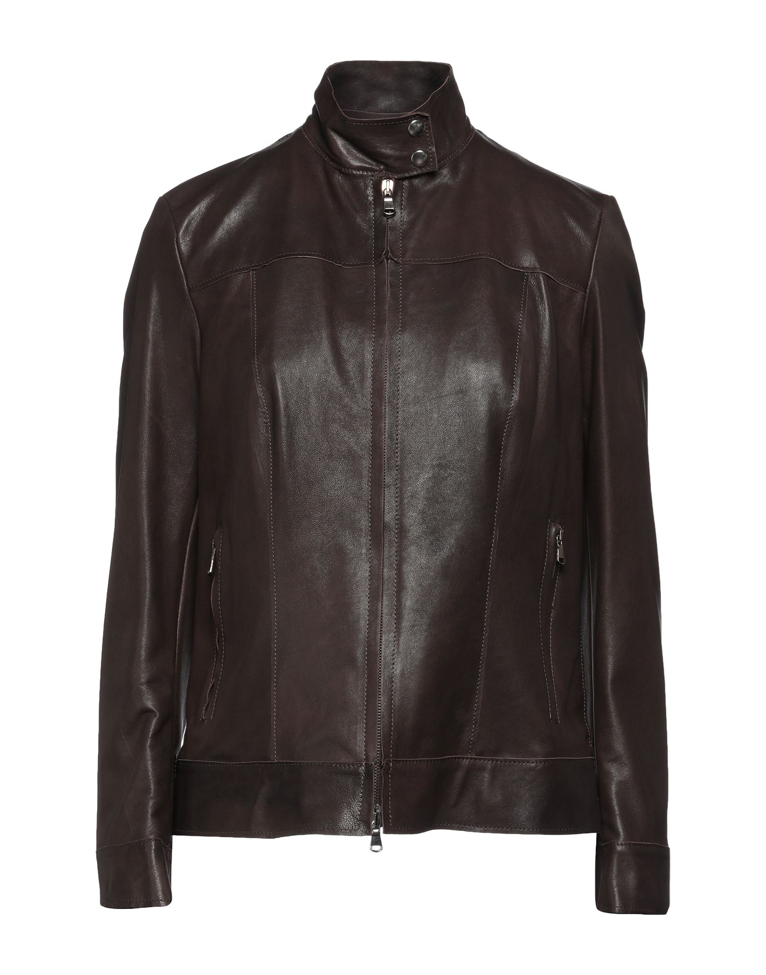 Shop Salvatore Santoro Woman Jacket Dark Brown Size 4 Ovine Leather