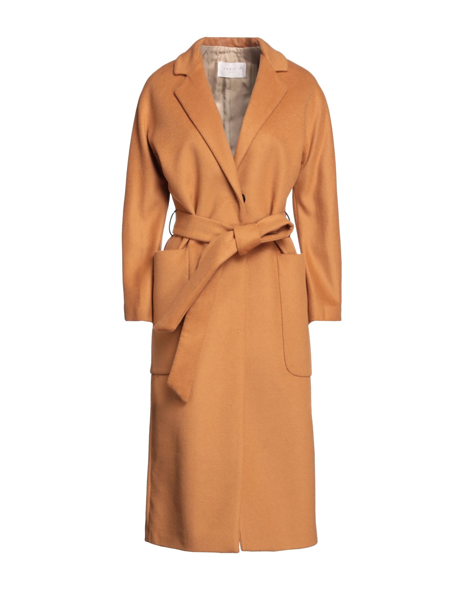 Annie P . Woman Coat Camel Size 4 Virgin Wool, Polyamide, Cashmere In Beige