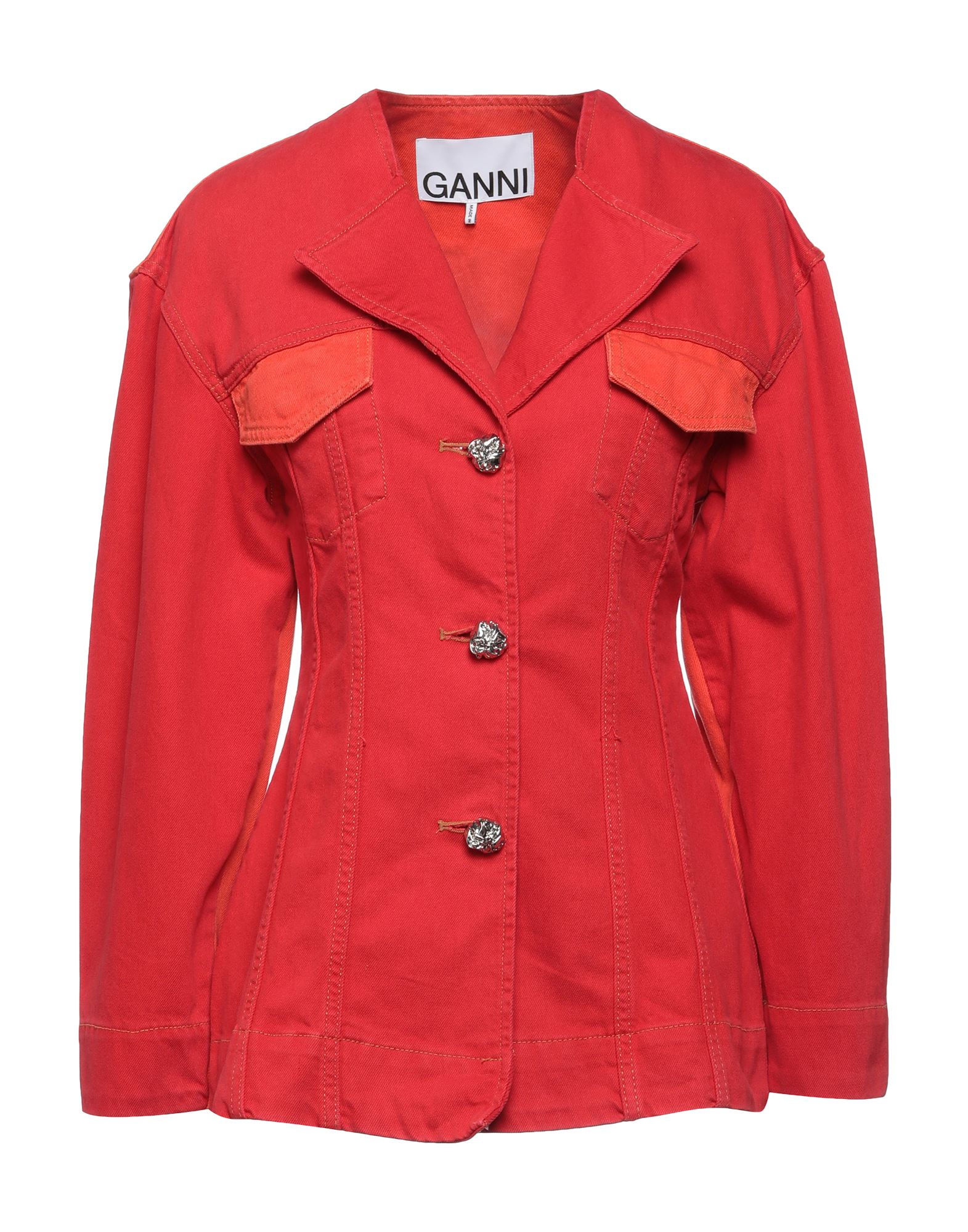 Ganni Denim Outerwear In Red