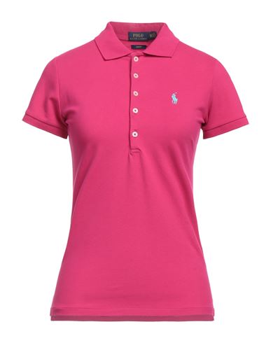 Polo Ralph Lauren Woman Polo Shirt Fuchsia Size L Cotton, Elastane In Pink