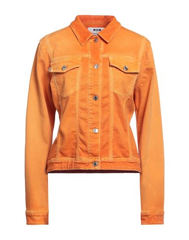 Shop Msgm Woman Denim Outerwear Orange Size 8 Cotton, Elastane