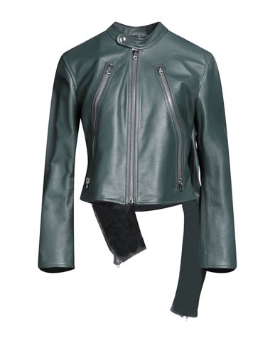 Mm6 Maison Margiela Woman Jacket Deep Jade Size 4 Bovine Leather In Green