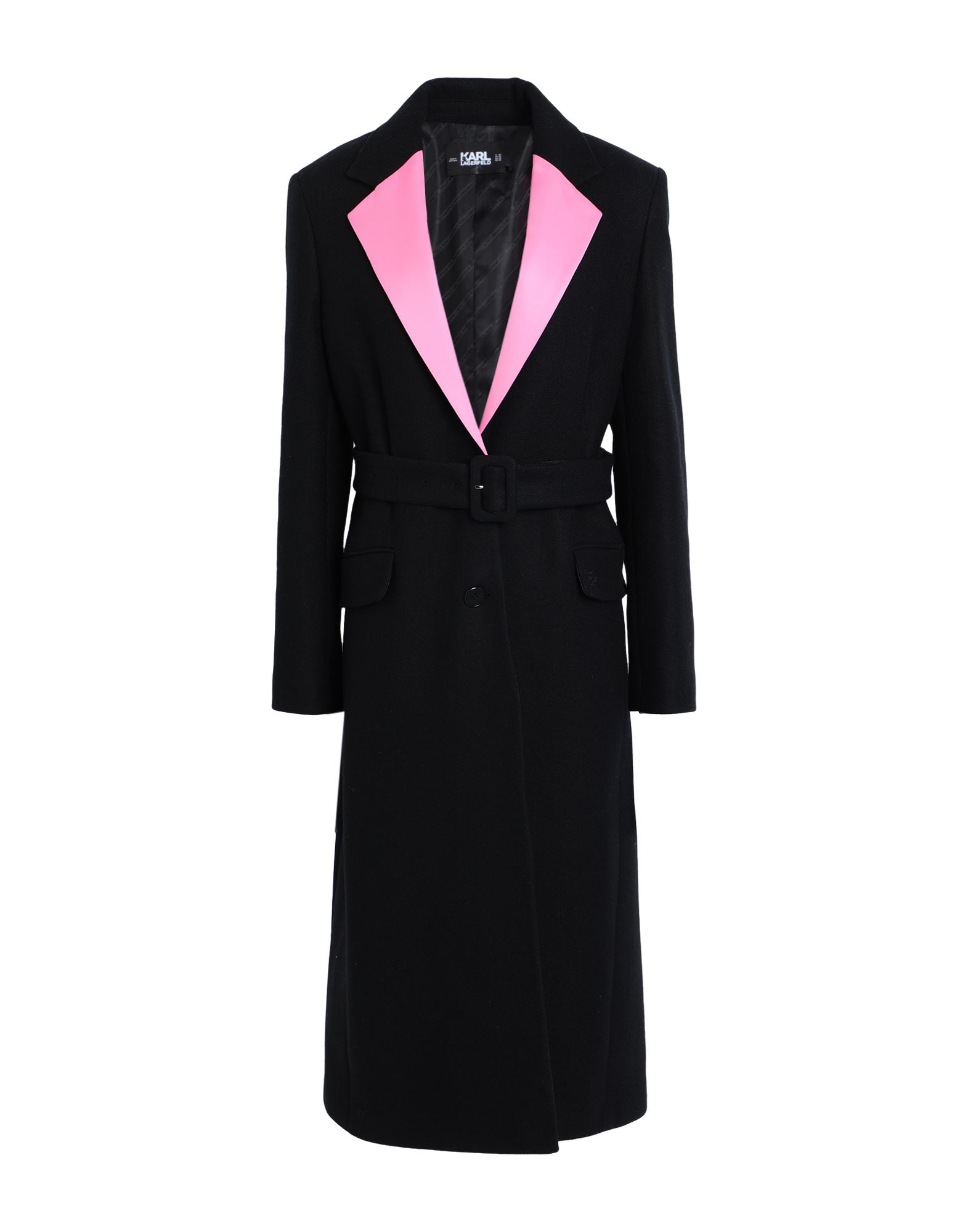 Shop Karl Lagerfeld Satin Lapel Tailored Coat Woman Coat Black Size 2 Wool, Polyamide