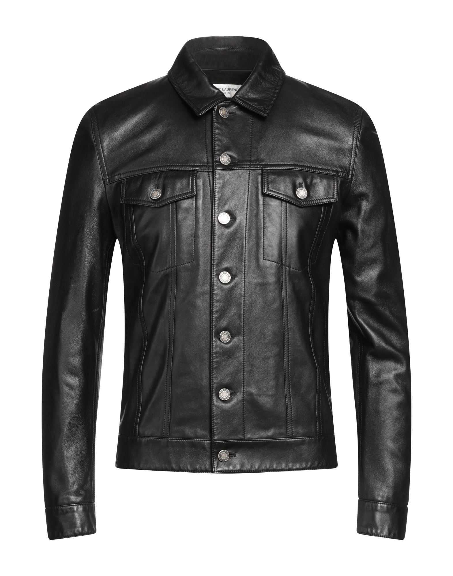 Saint Laurent Button-up Leather Jacket In Black