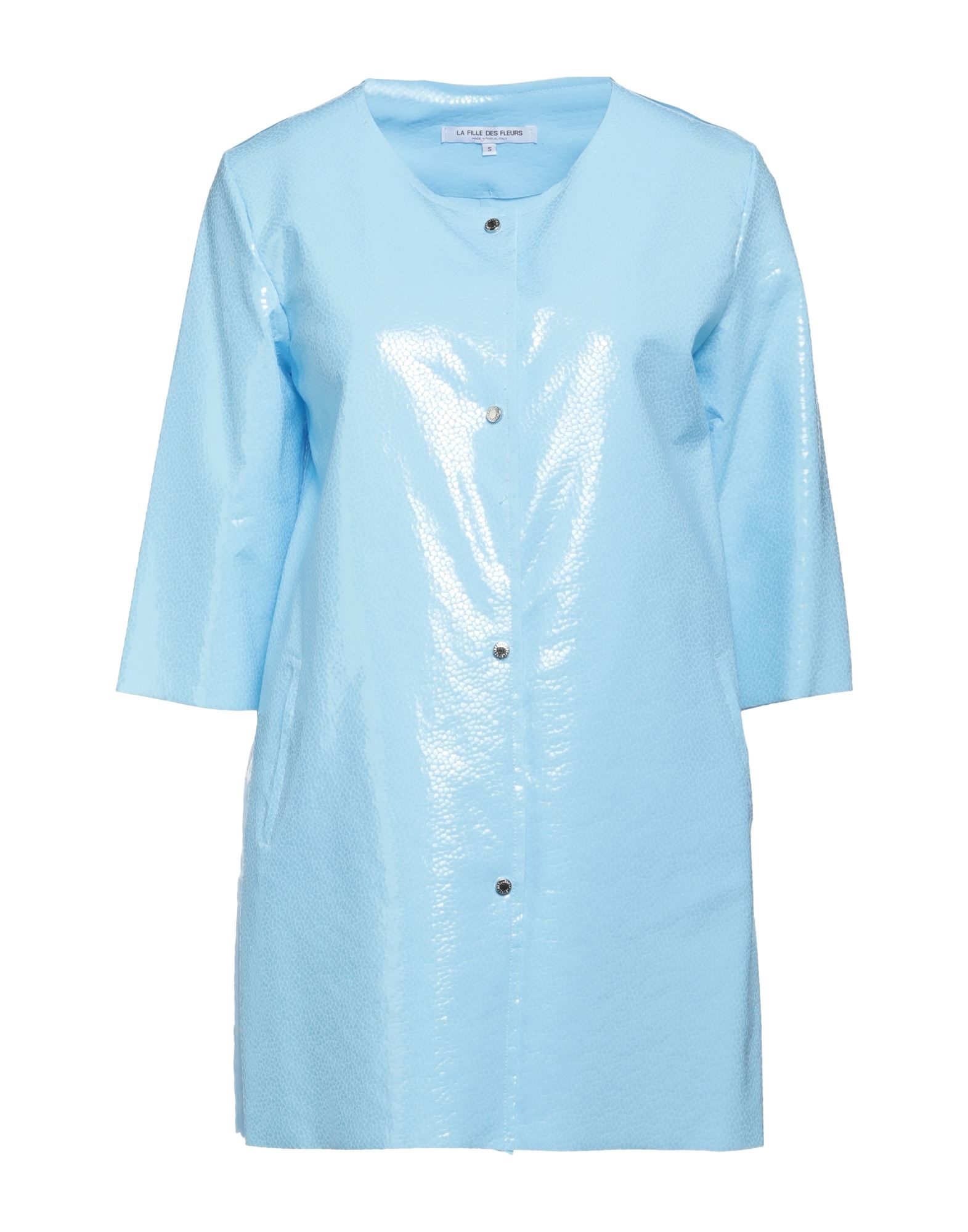 Shop La Fille Des Fleurs Woman Overcoat & Trench Coat Sky Blue Size S Polyamide, Elastane