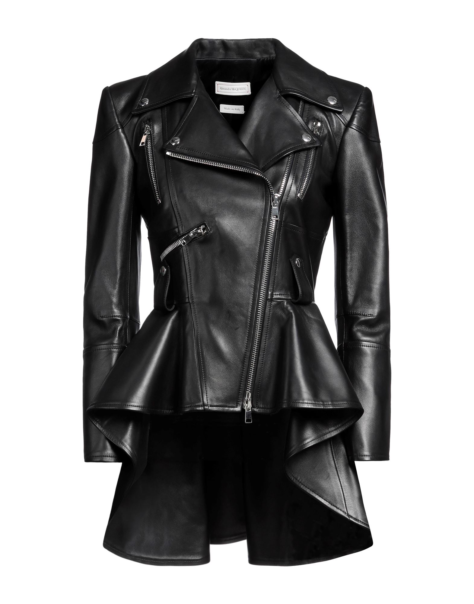 Alexander Mcqueen Frock-detail Peplum Leather Biker Jacket In Black