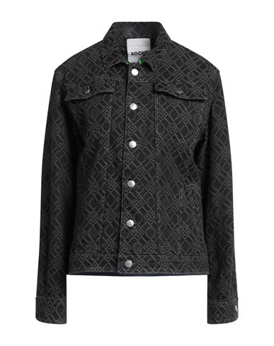 Koché Woman Denim Outerwear Black Size Xl Cotton, Polyester, Bovine Leather