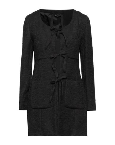 Carla G. Woman Overcoat Black Size 6 Cotton, Linen, Polyamide