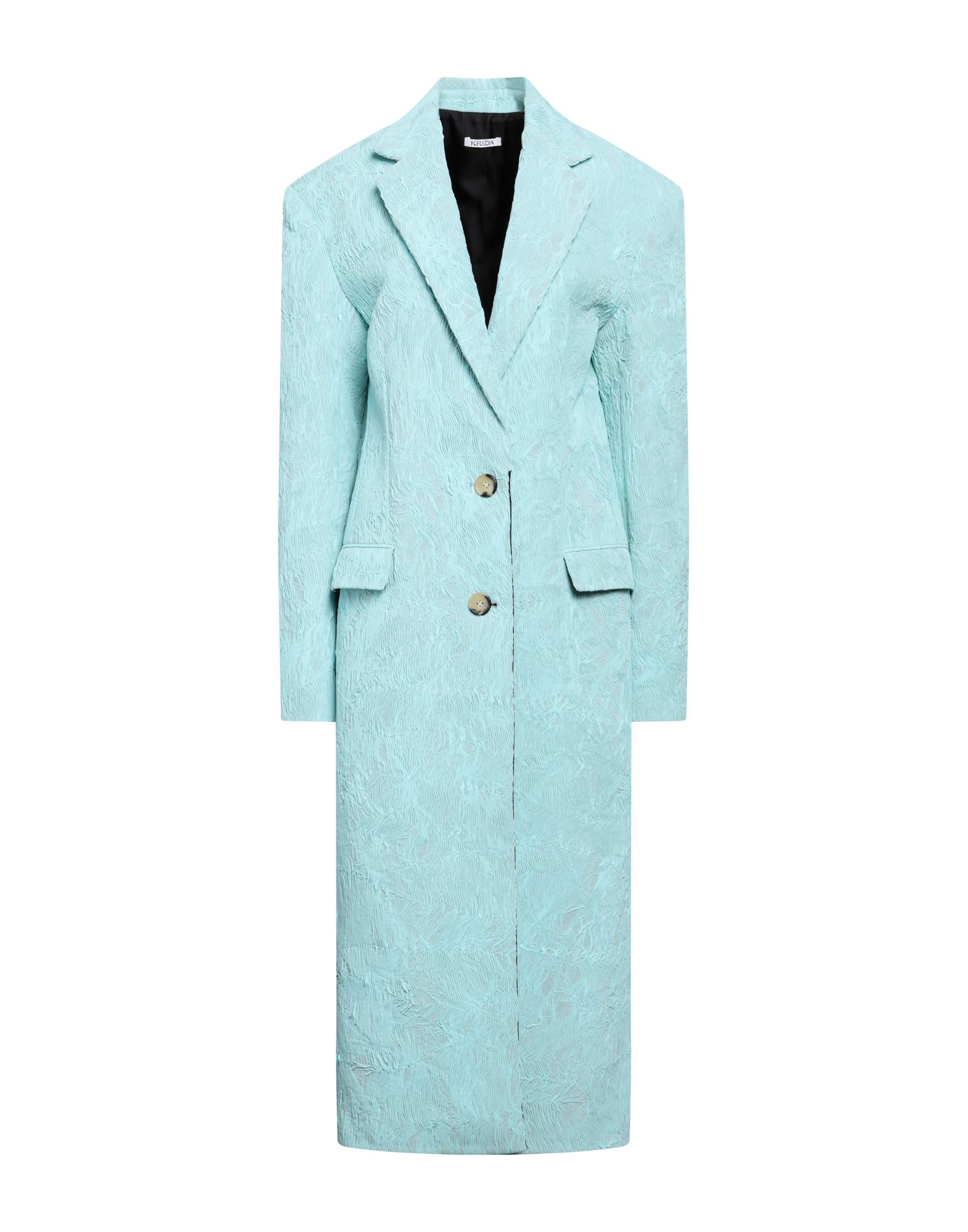 Shop Krizia Woman Overcoat & Trench Coat Turquoise Size 4 Polyester, Viscose, Virgin Wool, Elastane In Blue