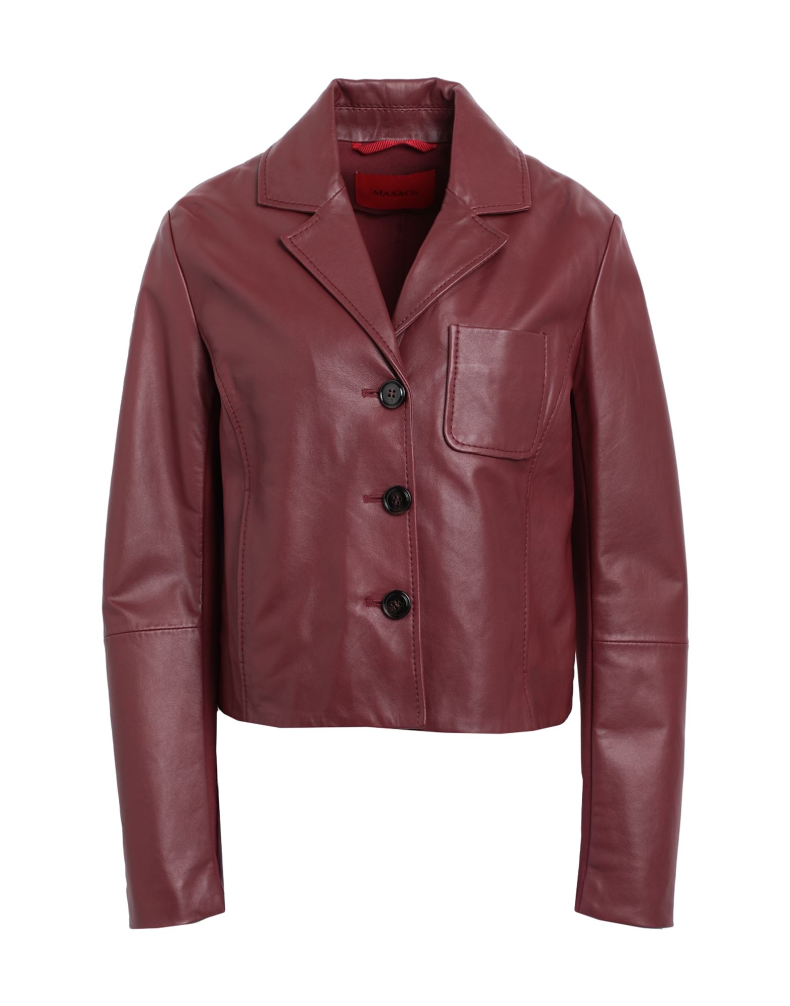 Max & Co . Woman Jacket Burgundy Size 8 Viscose, Polyamide, Elastane, Ovine Leather In Red