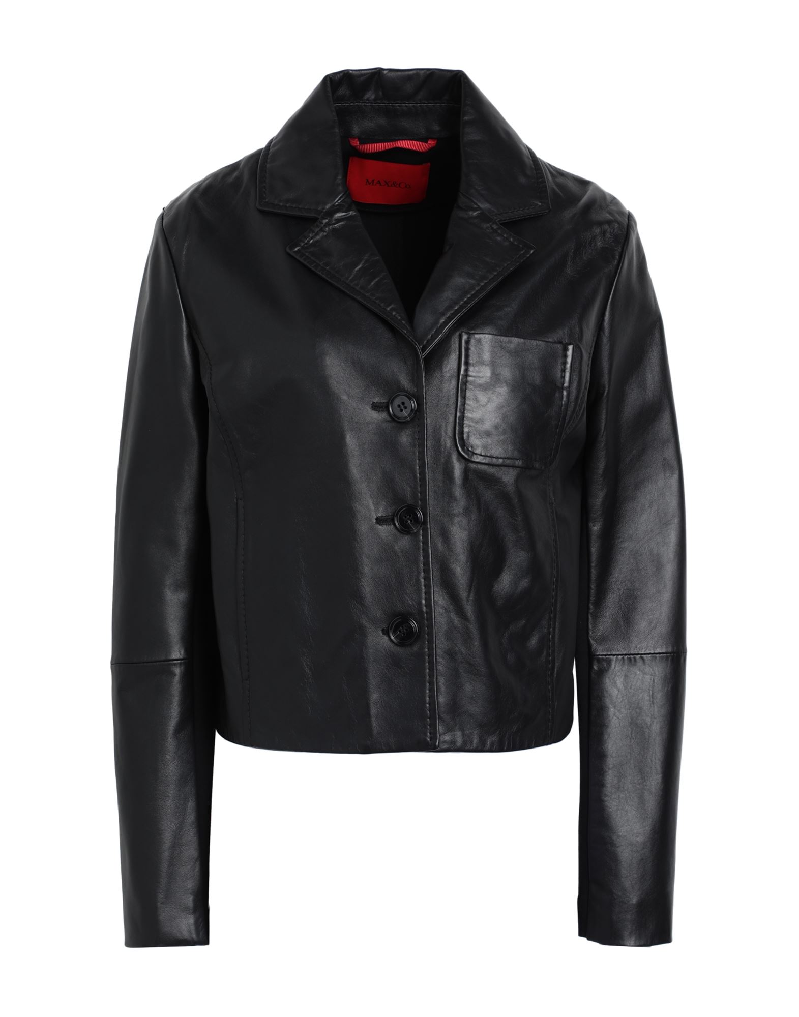 Max & Co . Woman Jacket Black Size 6 Viscose, Polyamide, Elastane, Ovine Leather
