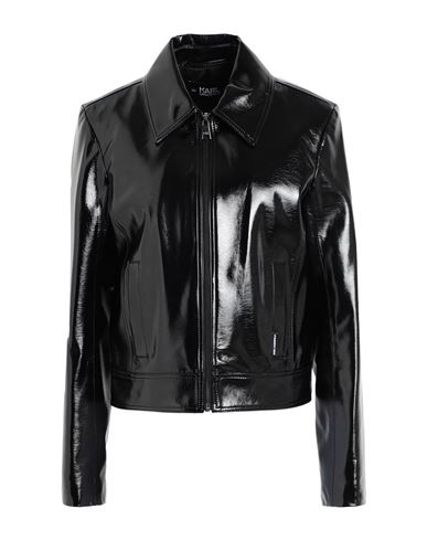 Shop Karl Lagerfeld Faux Patent Leather Jacket Woman Jacket Black Size 4 Viscose, Polyurethane