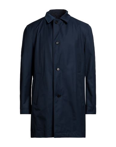 HUGO BOSS BOSS HUGO BOSS MAN OVERCOAT MIDNIGHT BLUE SIZE 46 COTTON, POLYESTER 