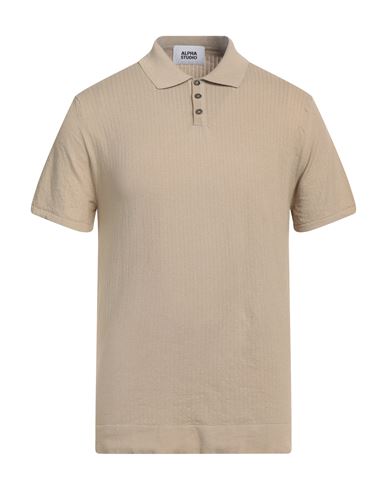 Alpha Studio Man Polo Shirt Sand Size 36 Cotton, Polyester In Beige
