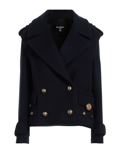 Balmain Woman Coat Midnight Blue Size 10 Wool, Cashmere