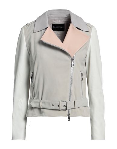 Emporio Armani Woman Jacket Grey Size 8 Lambskin, Goat Skin