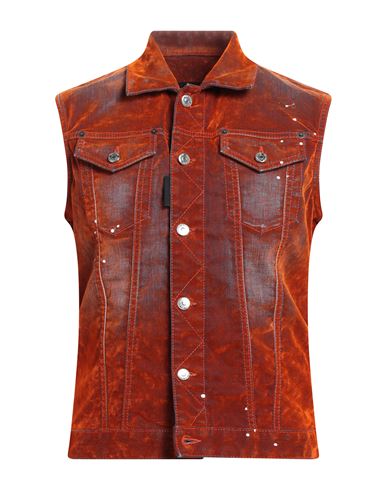 Dsquared2 Man Denim Outerwear Rust Size 44 Cotton, Elastane, Viscose In Red