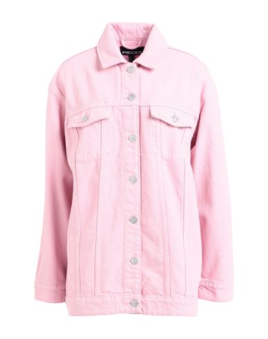 Pieces Woman Denim Outerwear Pink Size Xl Cotton