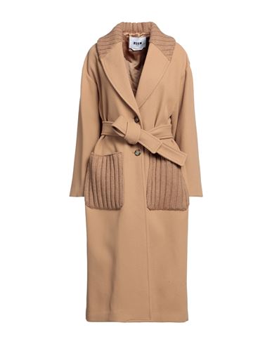 Shop Msgm Woman Coat Camel Size 8 Virgin Wool, Polyamide In Beige