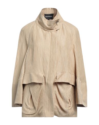 Emporio Armani Woman Overcoat & Trench Coat Beige Size 8 Linen, Silk