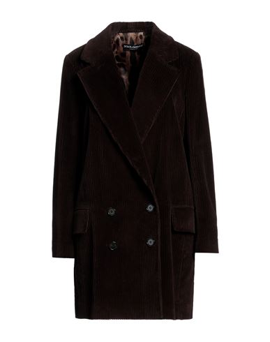 Shop Dolce & Gabbana Woman Coat Dark Brown Size 0 Cotton, Elastane